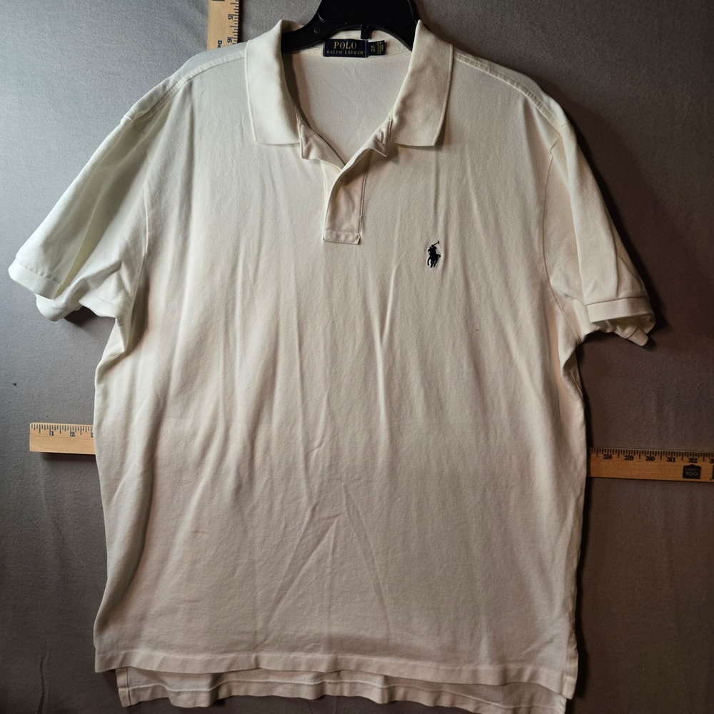 Polo Ralph Lauren Mens XL Cream Pima Cotton Stretch Short Sleeve Polo Shirt